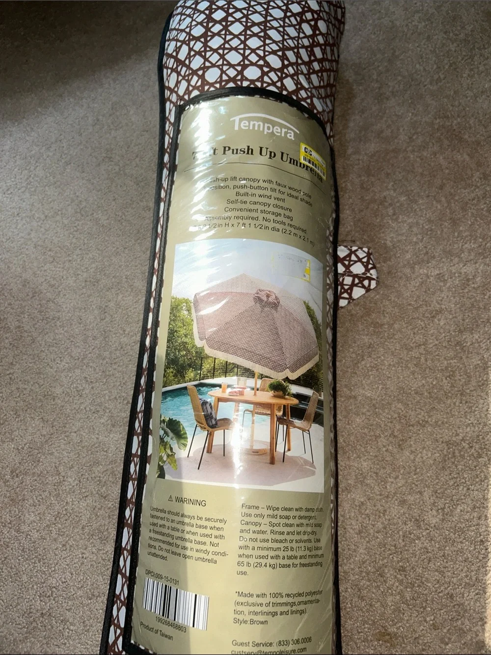 7.5 Cane Fringe Outdoor Patio Umbrella-Brown -,Tempura